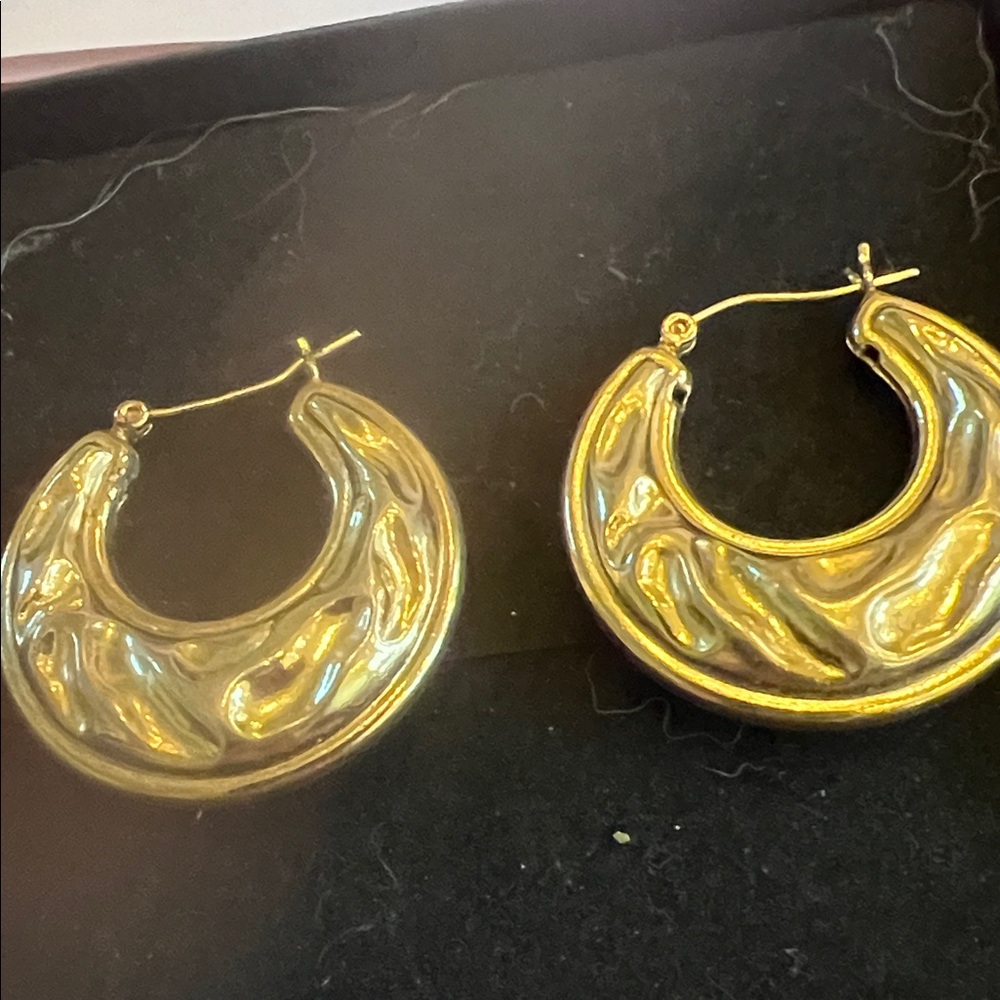 Gold tone pierced embossed hoops